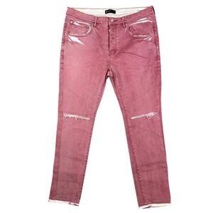 Purple Brand P001 Jeans‎ Burgundy Waxed Distressed Low Rise Skinny Denim 38 Mens